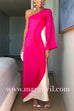 Margovil One Shoulder Long Sleeve Side Slit Tie Dye Maxi Dress