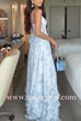 Margovil Back Lace-up Ruffle Hem Slit Floral Print Maxi Cami Dress
