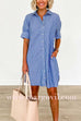 Button Down Short Sleeves Striped Shirt Dress