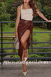 Tie Waist Faux Leather Wrap Midi Skirt
