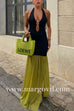 Margovil Halter Open Back Cut Out Slit Ruffle Maxi Dress