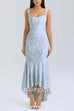 Margovil Sleeveless Ruched Waist Ruffle Hem Jacquard Maxi Dress