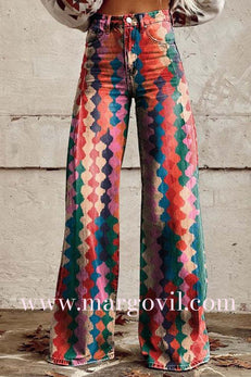 Margovil High Rise Color Block Printed Wide Leg Pants