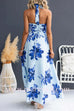 Halter V Neck Back Lace-up Waisted Floral Print Maxi Dress