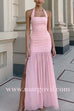 Halter Ruched Splice High Slit Flare Maxi Dress