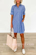 Button Down Short Sleeves Striped Shirt Dress
