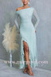 Asymmetric Shoulder Long Sleeves Slit Ruffle Maxi Dress