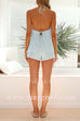 Margovil Halter V Neck Tie Bow Backless Top and Elastic Waist Shorts Set