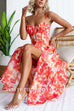 Sunset Watercolor Tie Back Slit Maxi Cami Dress