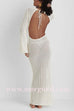 Margovil V Neck Long Sleeves Backless Crochet Hollow Out Knit Maxi Dress
