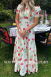 Ruffle Short Sleeves Tie Back Strawberry Print Swing Maxi Dress