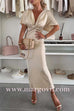 Margovil V Neck Twist Front Waisted Satin Midi Dress