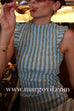 High Neck Sleeveless Smocked Bodice Striped Midi Dress
