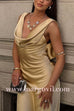 Cowl Neck Sleeveless Open Back Satin Maxi Party Dress
