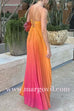 Ruched Back Lace-up Gradient Pleated Maxi Cami Dress