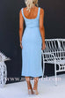Square Collar High Slit Bodycon Midi Cami Dress