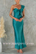 Ruffle One Shoulder Sleeveless Maxi Satin Dress