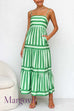 Margovil Spaghetti Strap Tiered Color Block Striped Maxi Dress