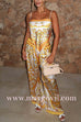 Resort Baroque Print Elastic Waist Wide Leg Satin Pants