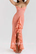 Margovil Spaghetti Strap Frill Trim Draped Slit Maxi Dress
