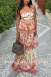 Margovil Spaghetti Strap Back Lace-up Ruffle Layered Floral Print Maxi Dress