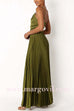 V Neck Spaghetti Strap Empire Waist Pleated Maxi Dress