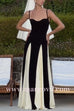 Margovil Low Cut Color Block Swing Maxi Cami Dress