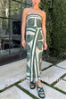 Strapless Wrap Front Slit Print Maxi Dress