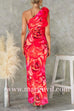Margovil Ruffle One Shoulder Floral Print Bodycon Maxi Dress