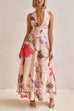 Halter V Neck Lace-up Waisted Floral Print Maxi Dress