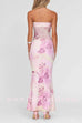 Margovil Strapless Floral Print Mesh Bodycon Maxi Dress