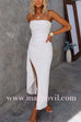 Elegant Strapless Ruched Slit Maxi Dress