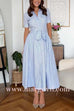 Short Sleeves Button Down Tie Waist Striped A-line Midi Dress