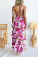 V Neck Back Lace-up Ruffle Layered Floral Print Maxi Cami Dress