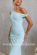One Shoulder Ruched Bodycon Maxi Dress with Gold Spiral Accent