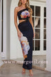 Margovil One Shoulder Cut Out Lace Splice Floral Maxi Bodycon Dress