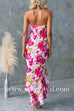 Halter Sleeveless Ruffle Hem Slit Floral Print Maxi Dress