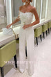 Margovil Off Shoulder Feather Splice Belted Jumpsuit