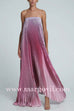 Margovil Strapless Tube Gradient Ombre Satin Maxi Party Dress