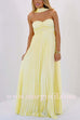 Margovil Strapless Back Lace-up Satin Pleated Maxi Party Dress