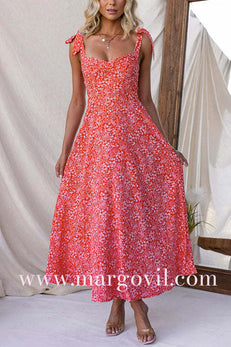 Bow Shoulder Floral Print Flowy Maxi Cami Dress