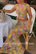 Margovil Lace Floral Print Short Sleeves Crop Top and Bodycon Maxi Skirt Set