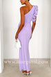Frill One Shoulder Cut Out Mesh Overlay Bodycon Maxi Dress