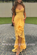 Margovil Spaghetti Strap Frill Trim Draped Slit Maxi Dress