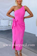 One Shoulder Sleeveless Knot Waist Wrapped Party Dress
