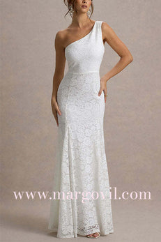 One Shoulder Sleeveless Floral Lace Maxi Dress
