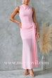 Mockneck Sleeveless Drape Front Maxi Dress