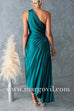 Margovil One Shoulder Cut Out Waist Pleated Satin Maxi Dress