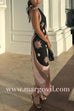 Margovil Halter Neck Open Back Asymmetric Hem Printed Satin Midi Dress