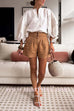 V Neck Ruched Puff Sleeves Casual Top